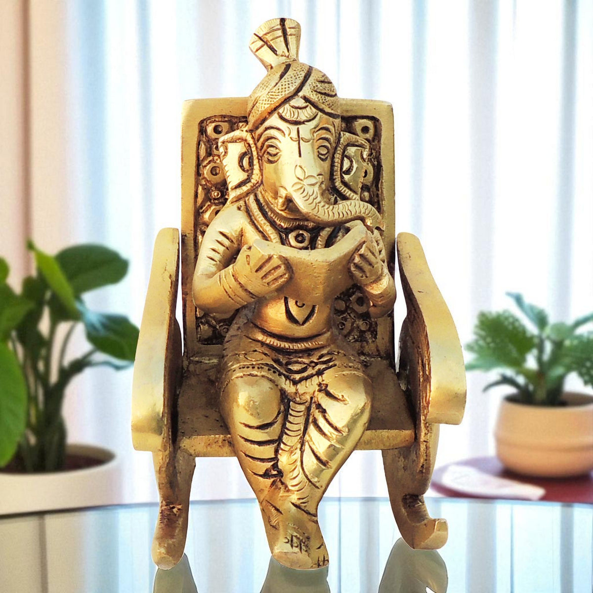 Brass Showpiece Chair Ganesh Ji God Idol Statue 3.5*2.5*4.5 Inch (BS1262 A)