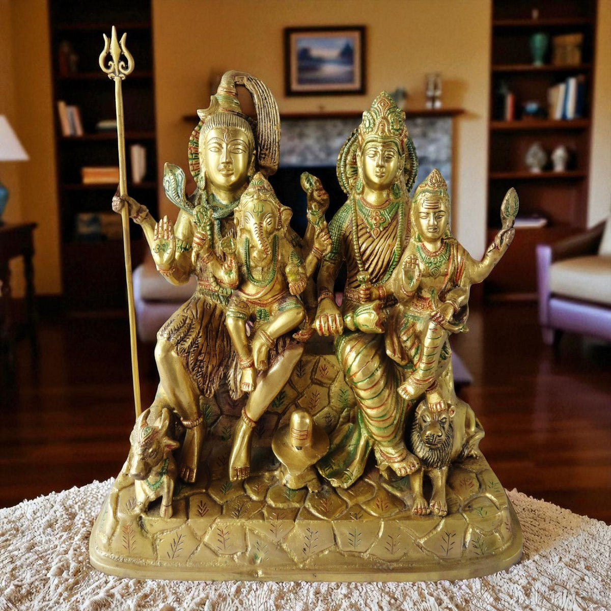 Brass Showpiece Shiv Parivaar On Hill Colour Idol Statue  - 12*6.5*12 inch (BS126)