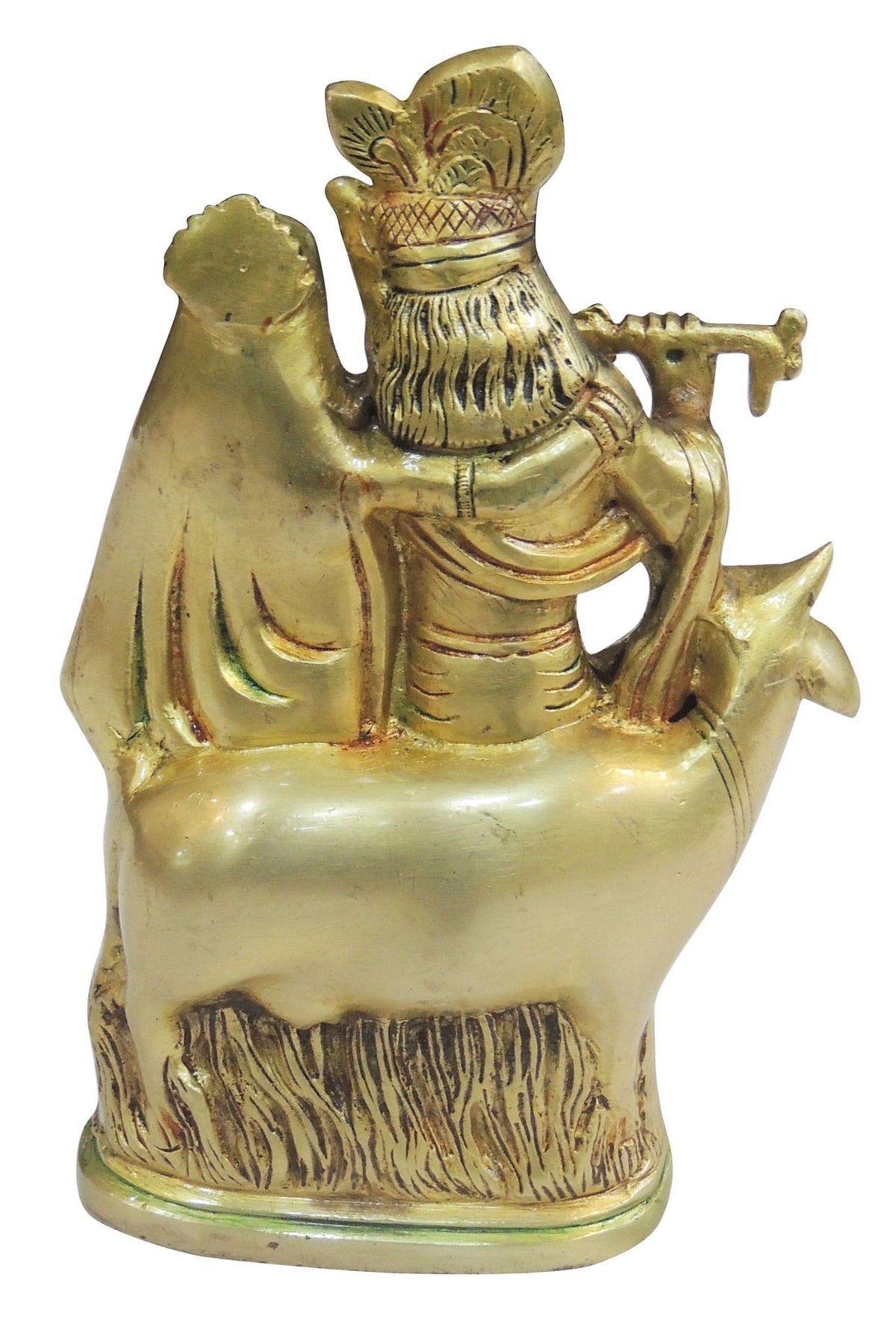 Brass Showpiece Cow Radha Krishna God Idol Statue - 5.5*2.5*8.5 Inch (BS1275 G)