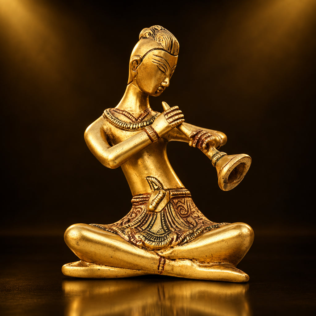 Brass Showpiece Man With Muscial Instrument - 4.5*2*6 Inch (BS1284 A)