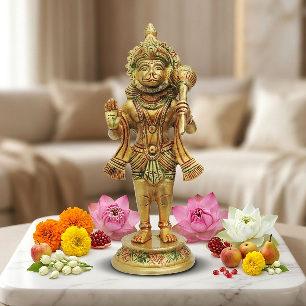 Brass Showpiece Hanuman Ji Standing Round Base Statue  - 3.5*3*8.2 Inch (BS1301 D)