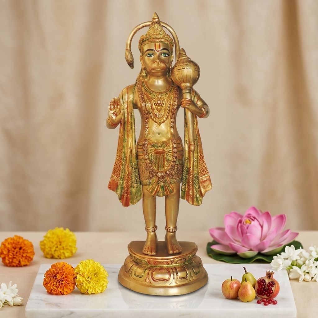 Brass Showpiece Standing Hanuman Ji God Idol Statue - 11*5*27 Inch (BS1301 I)