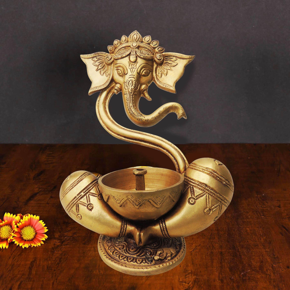 Brass Table Decor Deepak With Ganesh Ji - 6*3.1*8.5 Inch (BS1319 C)