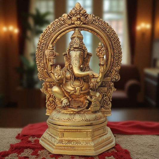Brass Showpiece Ganesh Ji God Idol Statue - 6.2*3.5*9.6 Inch (BS1325 G)