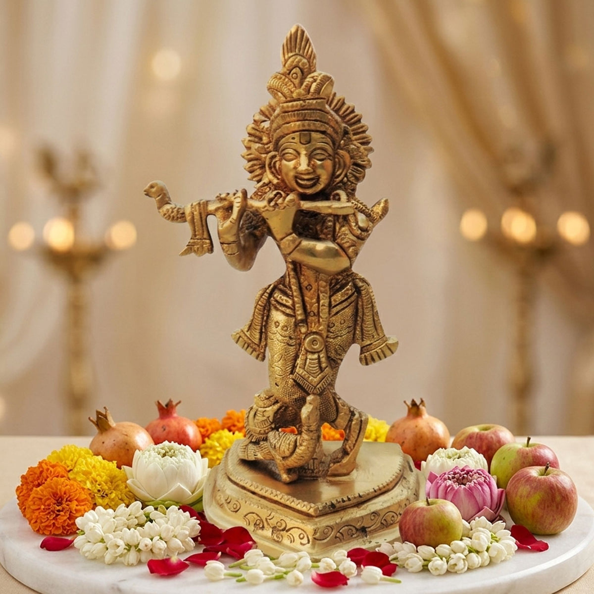 Brass Showpiece Krishna Ji God Idol Statue - 3.2*2.2*6 Inch (BS1331 C)