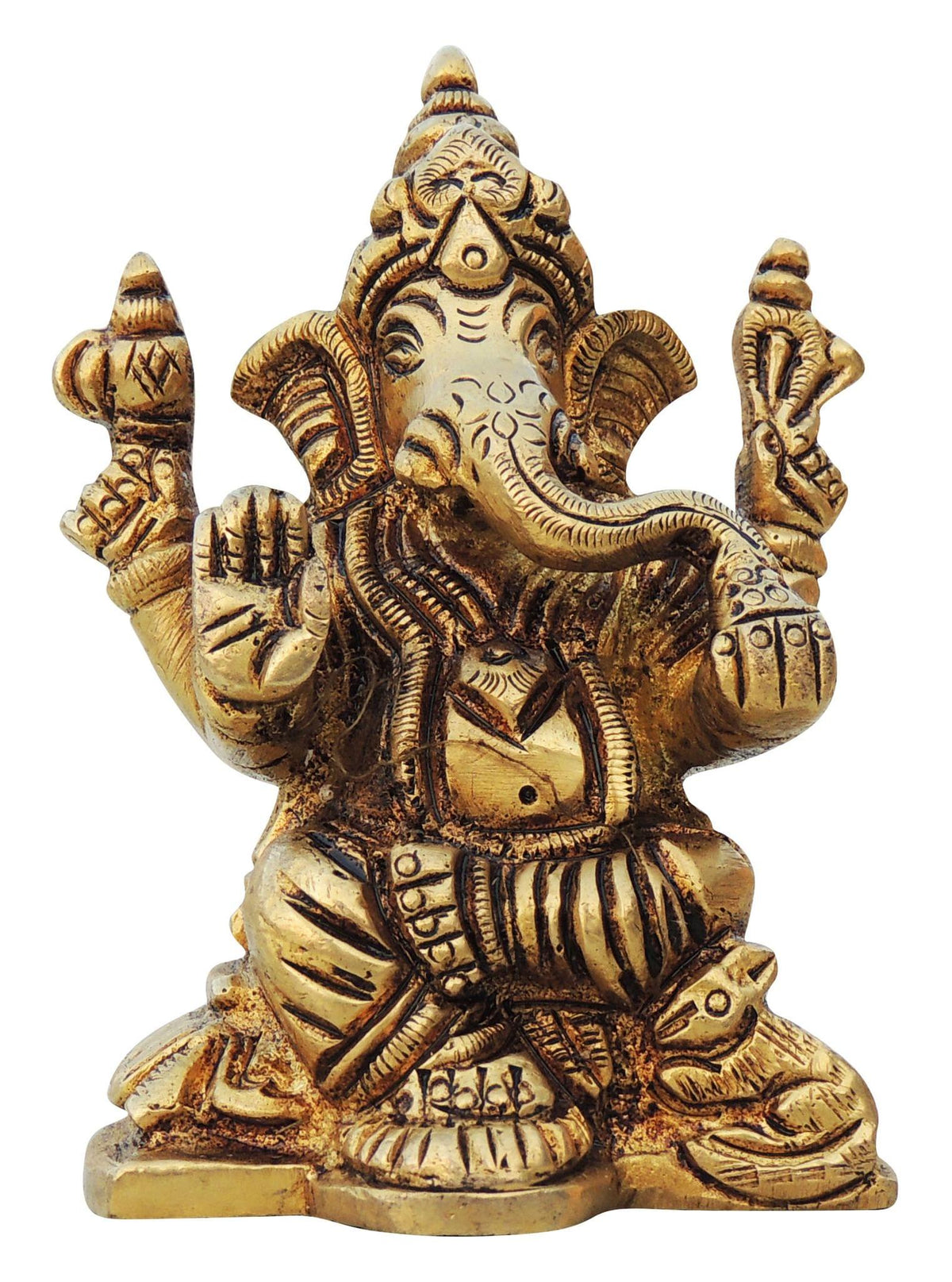 Brass Showpiece Ganesh Ji Statue - 2.2*1.5*3.1 Inch (BS1338 G)