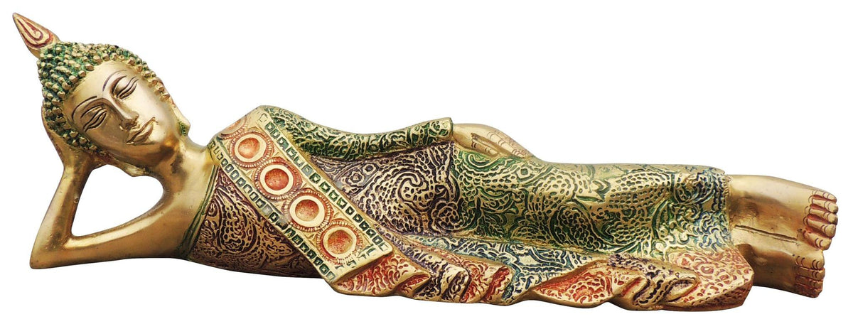 Brass Showpiece Sleeping Buddha Statue - 13*2.3*4.2 Inch (BS136 )