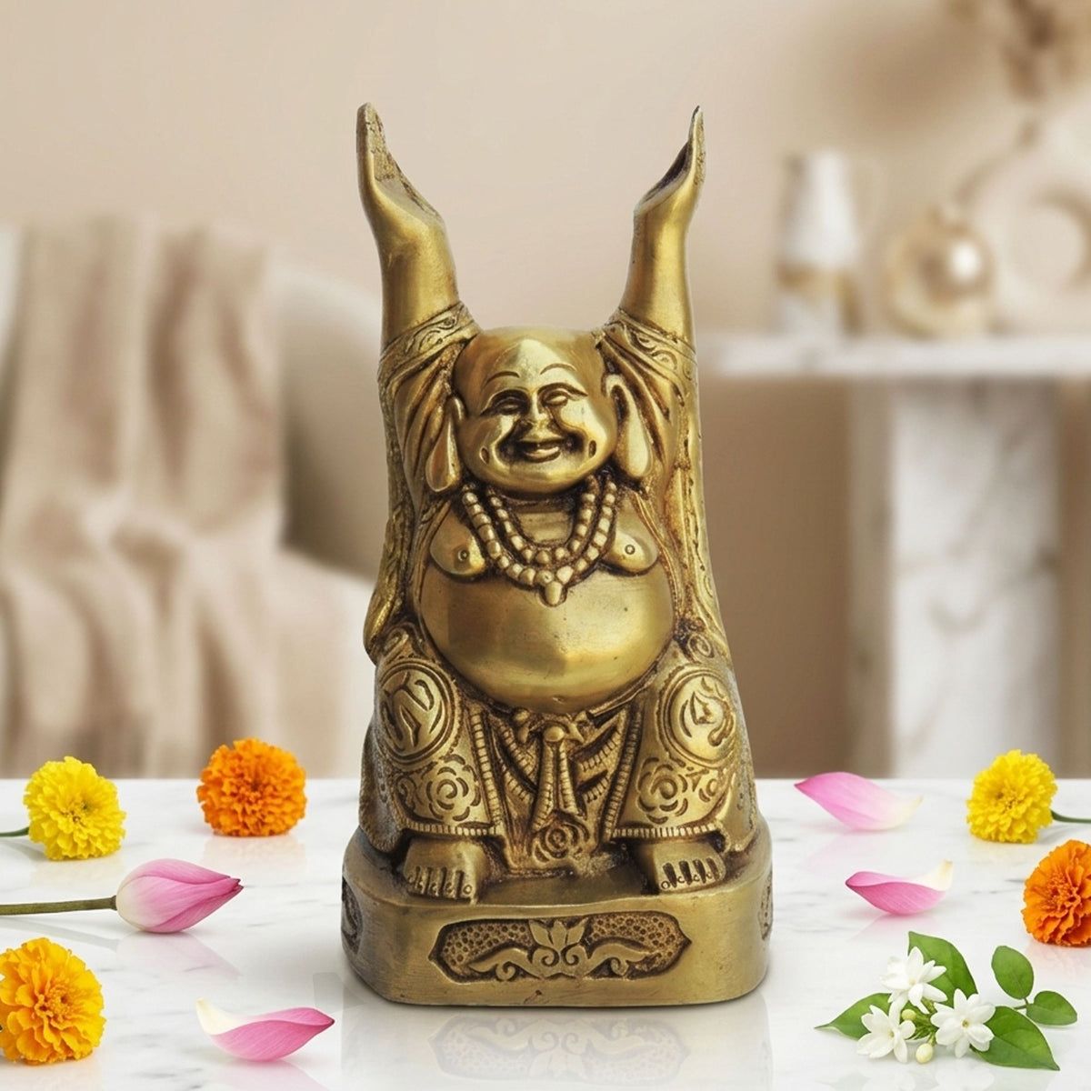 Brass Showpiece Laughing Buddha God Idol Statue - 3.5*3*7 Inch (BS1361 F)