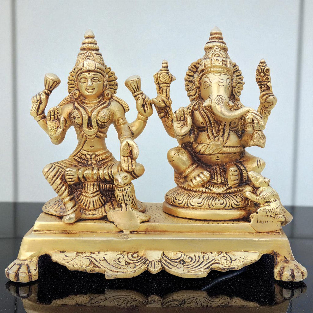 Brass Showpiece Laxmi Ganesh God Idol Statue - 7*3.5*6 Inch (BS1365 D)