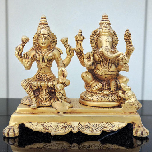 Brass Showpiece Laxmi Ganesh God Idol Statue - 7*3.5*6 Inch (BS1365 D)