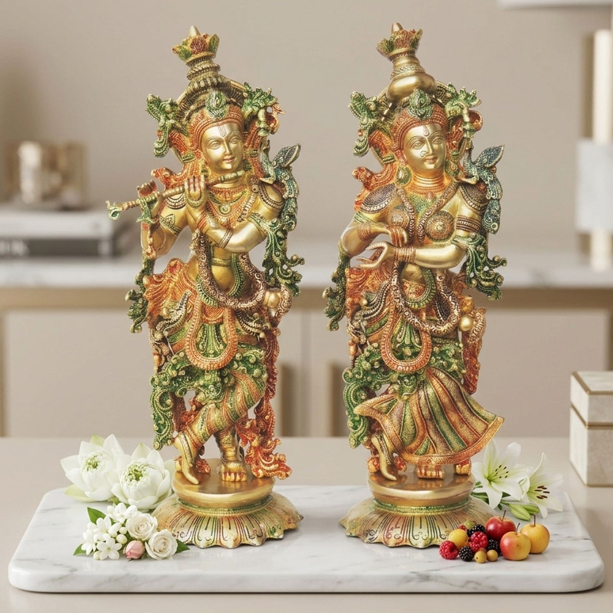 Brass Showpiece Radha Krishna God Idol Statue - 9*7.5*25.5 Inch (BS1379)