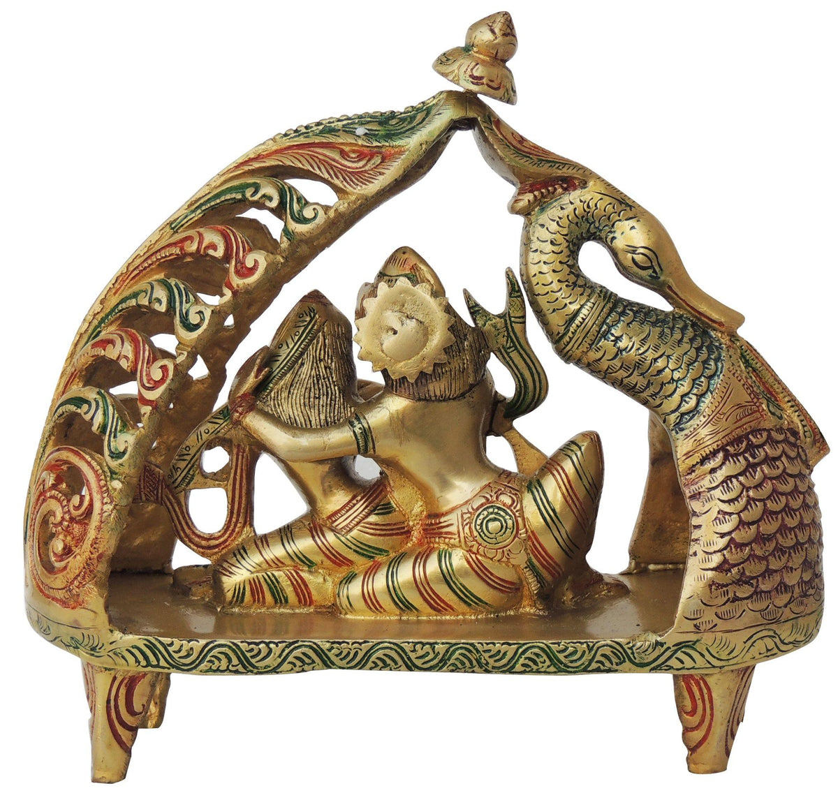 Brass Showpiece Radhe Krishna on Peacock Singhasan statue God Idol  - 9.5*3.5*9 Inch (BS1381 C)