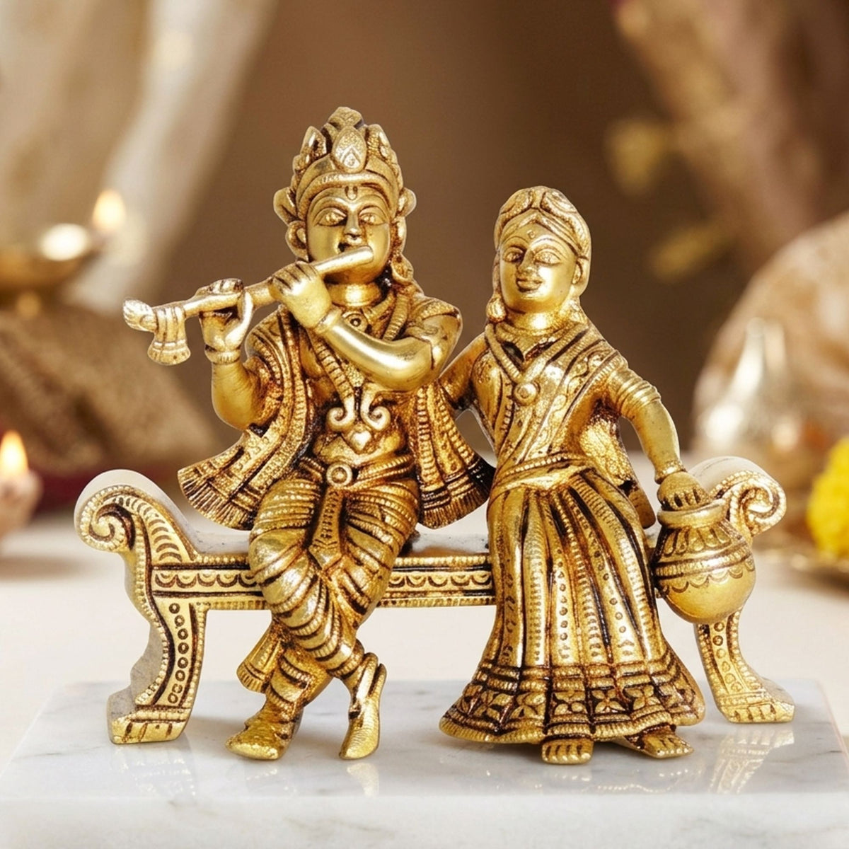 Brass Showpiece Radha Krishna God Idol Statue - 6*2.5*4 Inch (BS1385 B )