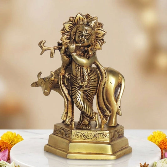 Brass Showpiece Cow Krishna God Idol Statue - 4.5*3.2*6.6 Inch (BS1391 E)