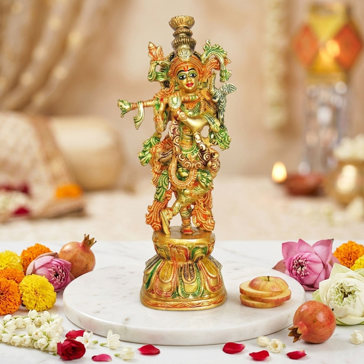 Brass Showpiece Krishna Ji God Idol Statue - 4.5*3.2*12.5 Inch (BS1409 K)