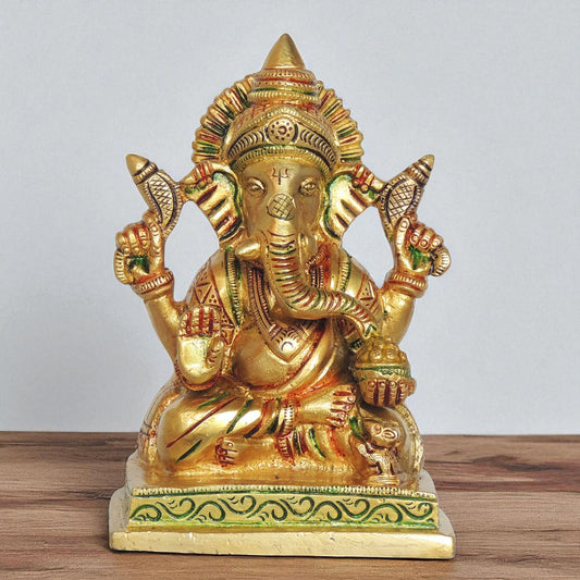 Brass Showpiece Ganesh Ji God Idol Statue - 4*3.2*5.5 Inch (BS1410 G)