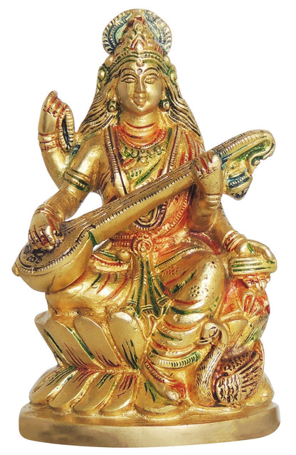 Brass Showpiece Saraswati God Idol Statue-3.5*2*6 Inch (BS1413 C)