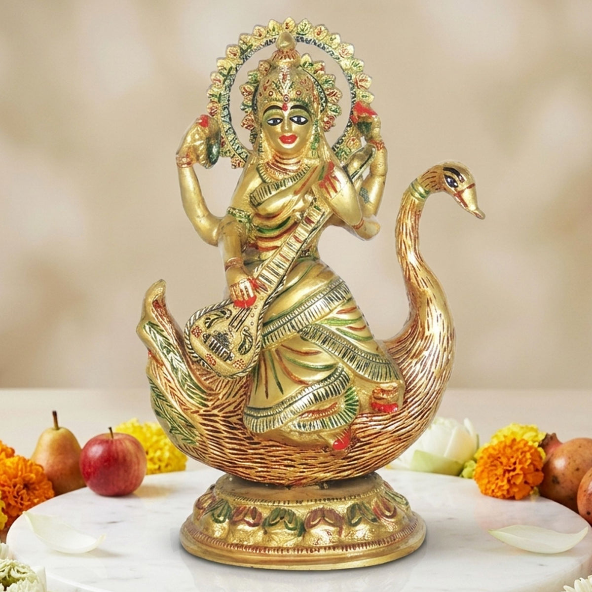 Brass Showpiece Saraswati God Idol Statue - 6*3*8.2 Inch (BS1413 F )