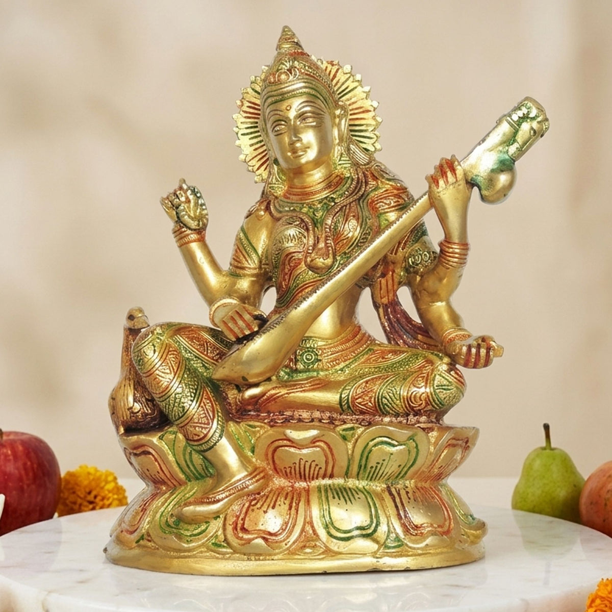 Brass Showpiece Saraswati Ji God Idol Statue - 6.2*3*9 Inch (BS1413 I)