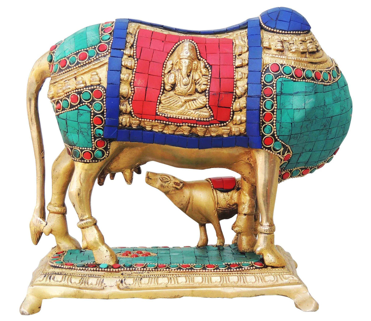 Brass Gaye Bachadha Stone Statue - 9.8*6.5*8.2 Inch (BS145)