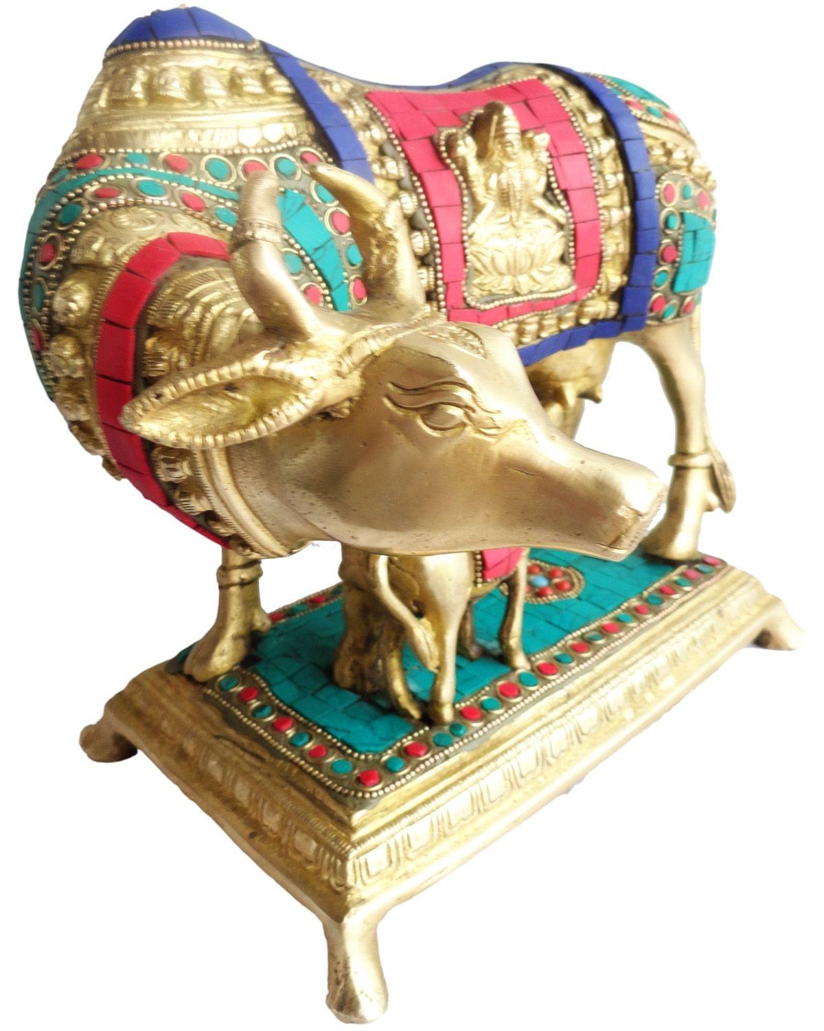 Brass Gaye Bachadha Stone Statue - 9.8*6.5*8.2 Inch (BS145)