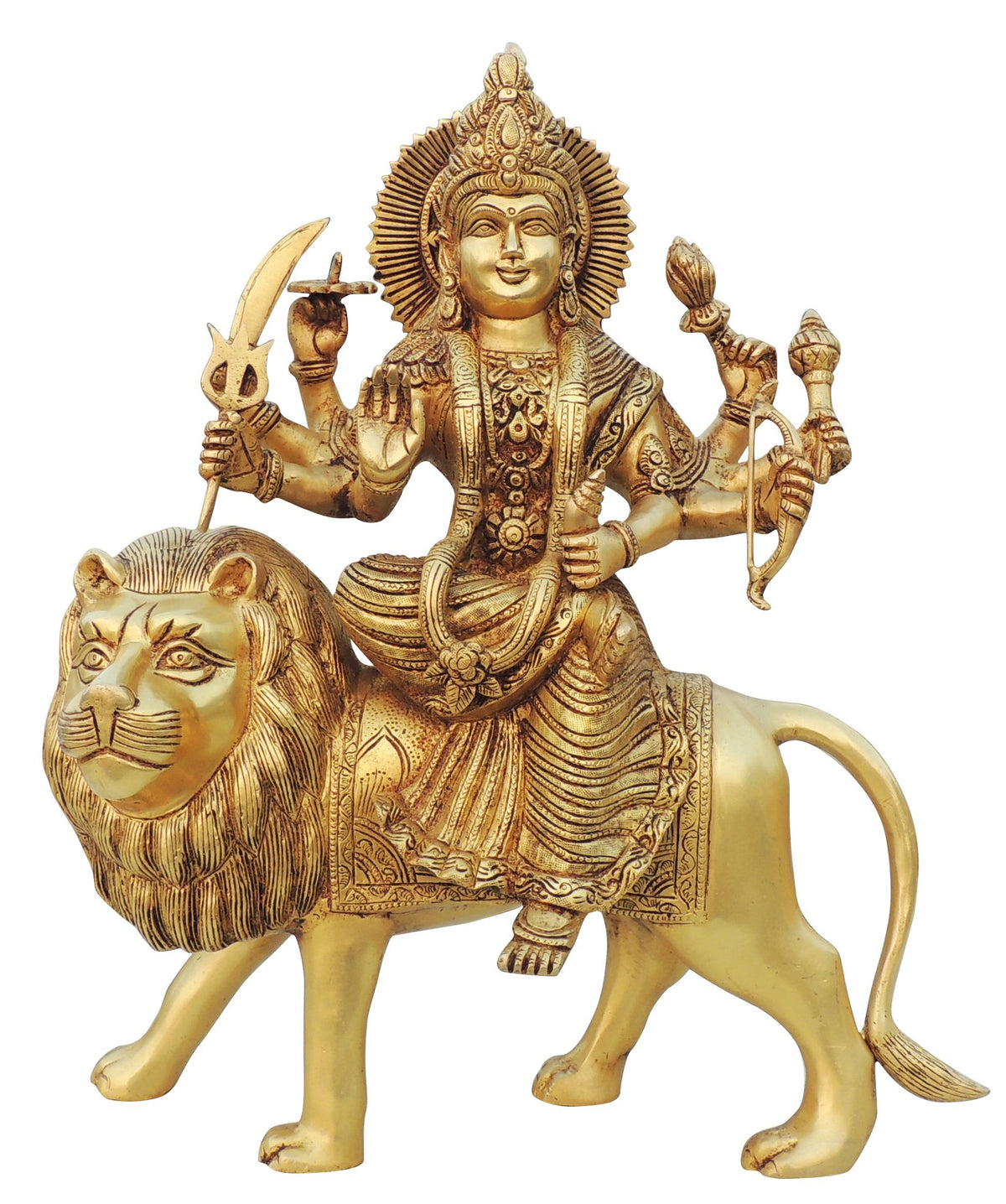 Brass Showpiece Durga Ji God Idol Statue - 14*7*17 Inch (BS1455 G)