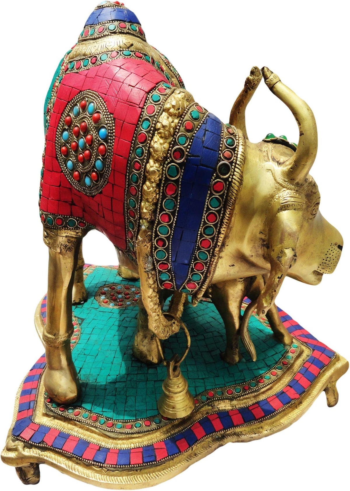 Brass Showpiece Gaye Bachadha Stone Big Statue - 14.5*13*13.5 inch (BS146)