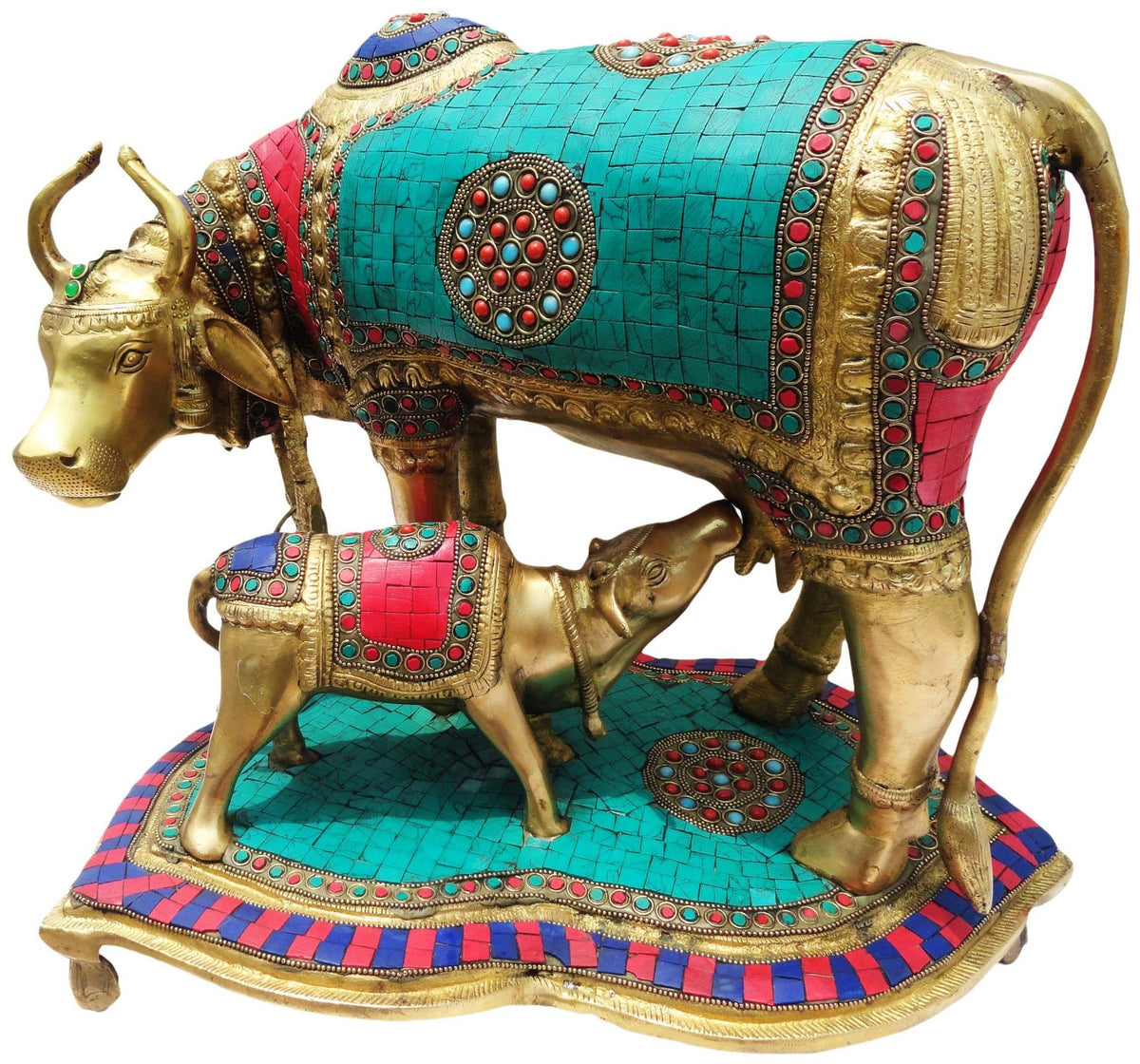 Brass Showpiece Gaye Bachadha Stone Big Statue - 14.5*13*13.5 inch (BS146)