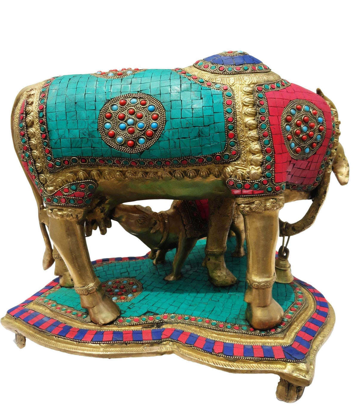 Brass Showpiece Gaye Bachadha Stone Big Statue - 14.5*13*13.5 inch (BS146)