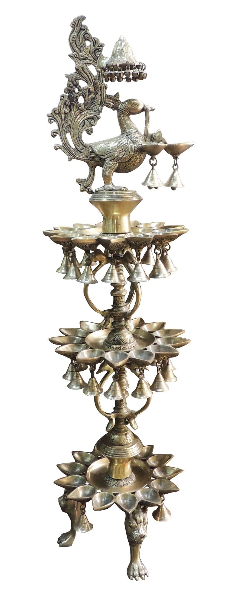 Brass Showpiece Fancy Peacock Deepak 3 Steps deepak - 13*13*49 Inch (BS1491 A)