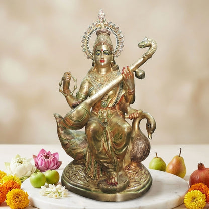 Brass Showpiece Saraswati ji Idol statue - 15*9*29.5 Inch (BS1497 A)