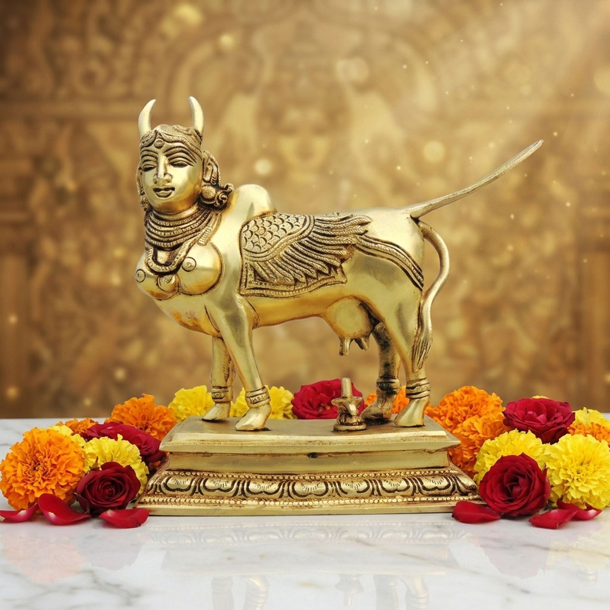 Brass Showpiece Kamdhenu Cow God Idol Statue - 9*4*7.5 Inch (BS1498 X)