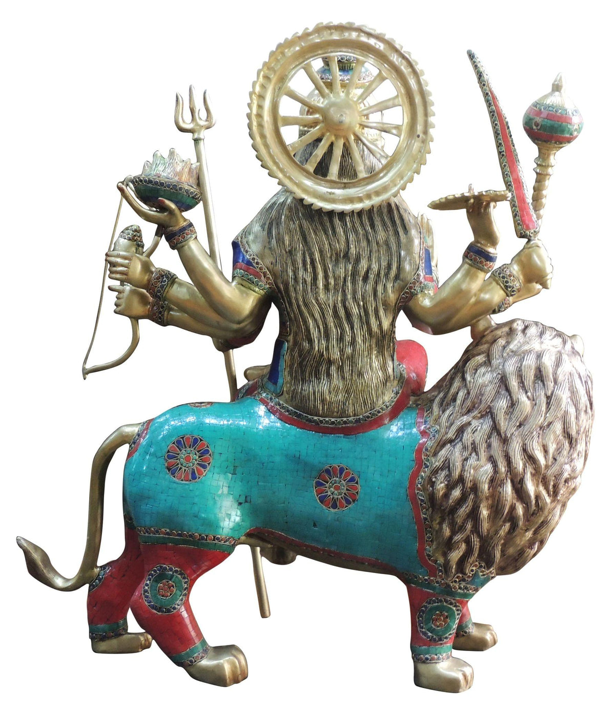 Brass Showpiece Durga Ji Stone Finish with Lacquer God Idol Statue - 32*13.5*35 Inch  (BS1500 A)