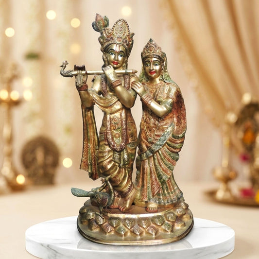 Brass Showpiece Radha Krishna on One Base idol statue - 17*12.5*29 Inch (BS1501 A)