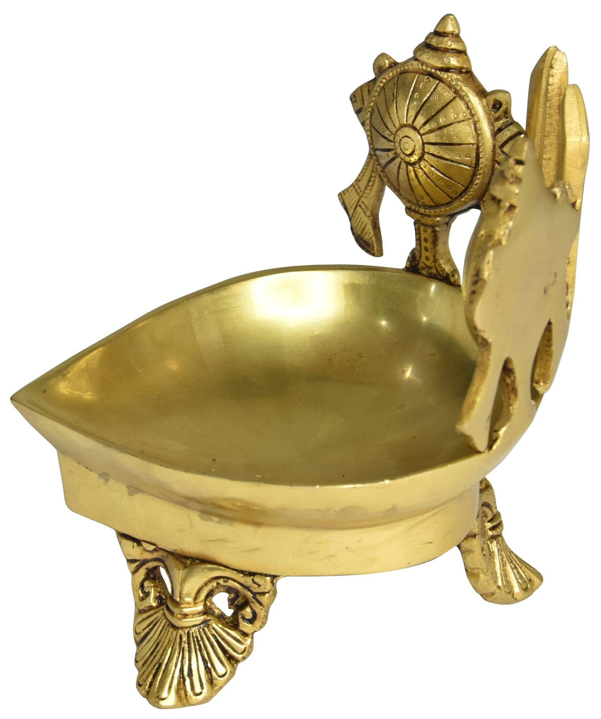 Brass Table Decor Shankh Chakra Deepak, Oil Lamp - 6*6*7 Inch (BS1503 G)