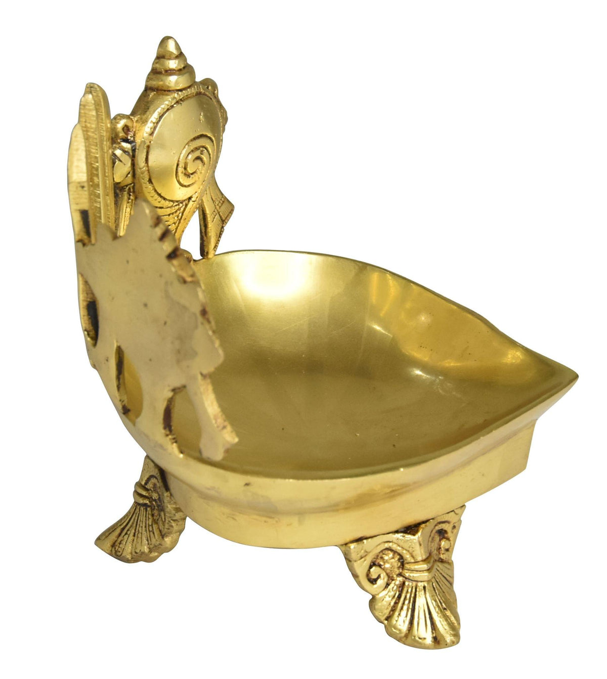 Brass Table Decor Shankh Chakra Deepak, Oil Lamp - 6*6*7 Inch (BS1503 G)
