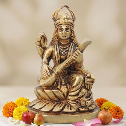 Brass Showpiece Saraswati Ji God Idol Statue  - 3*1.5*4 inch (BS1526 C)