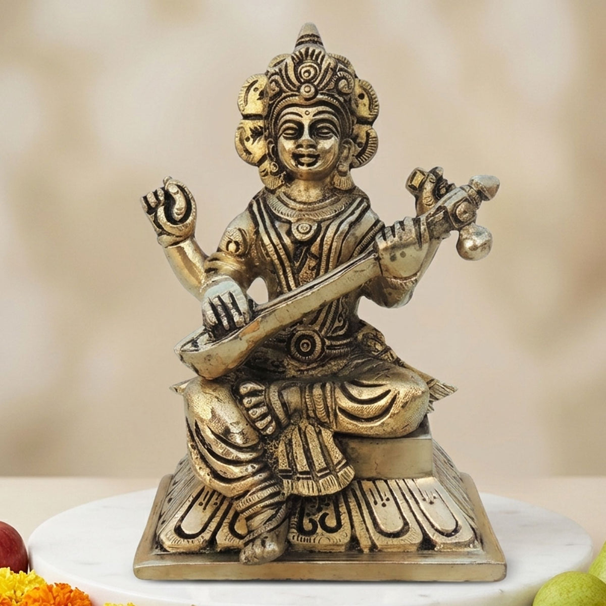 Brass Showpiece Saraswati Ji God Idol Statue  - 4*3.7*6 inch (BS1526 H)