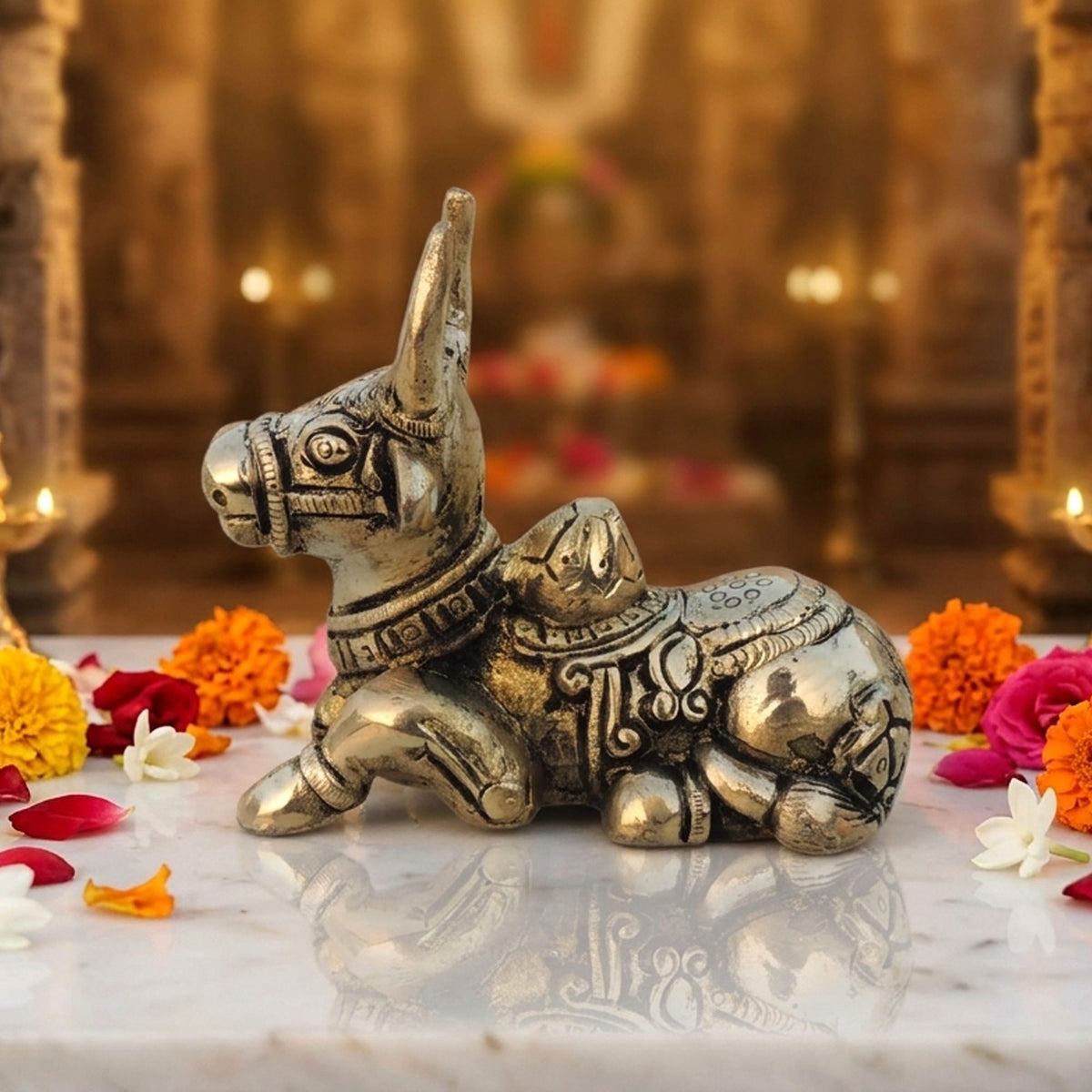 Brass Showpiece Nandi God Idol Statue  - 3.7*2*3.2 Inch (BS1530 E)