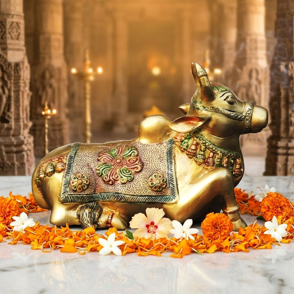 Brass Showpiece Nandi God Idol Statue - 11*4.5*7.2 Inch (BS1532 D)