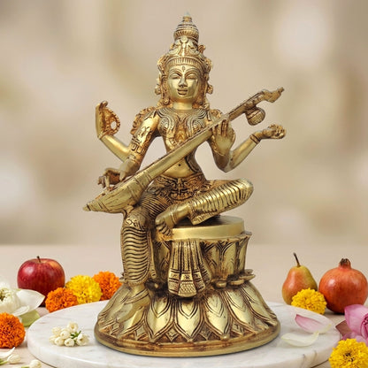 Brass Showpiece Saraswati Ji God Idol Statue  - 8.5*7*14 inch (BS1536 F )