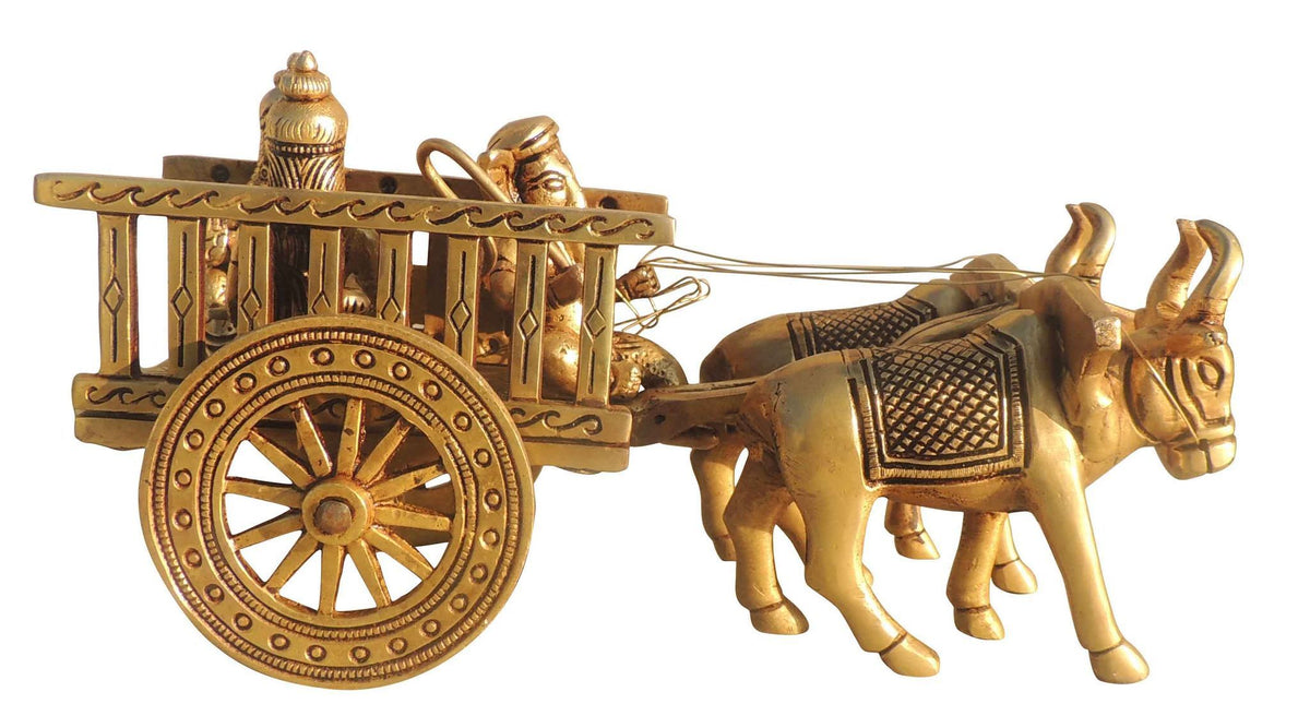 Brass Showpiece Cow Cart Statue - 11*5.5*6 Inch (BS1546 C)