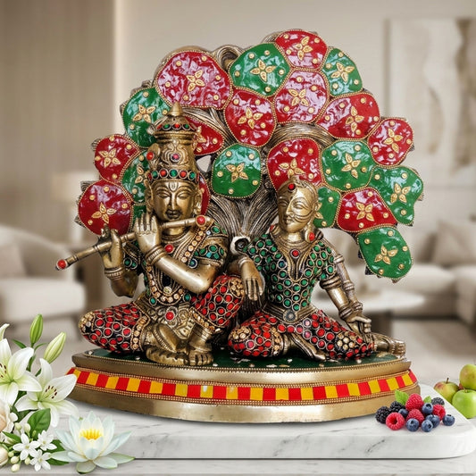 Brass Showpiece Radha Krishna with Tree God Idol Statue  - 11.7*4.7*11.7 inch (BS1548 E)