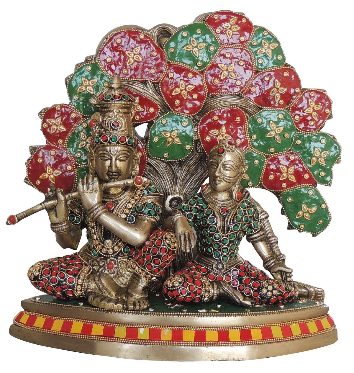 Brass Showpiece Radha Krishna with Tree God Idol Statue  - 11.7*4.7*11.7 inch (BS1548 E)