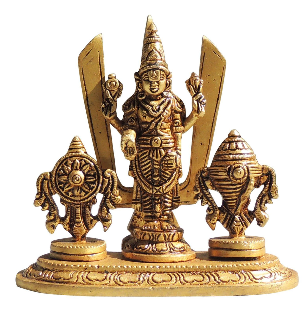 Brass Shankh Chakra Triupati Balaji God Idol Statue - 5*2*4.5 Inch (BS1550 D)
