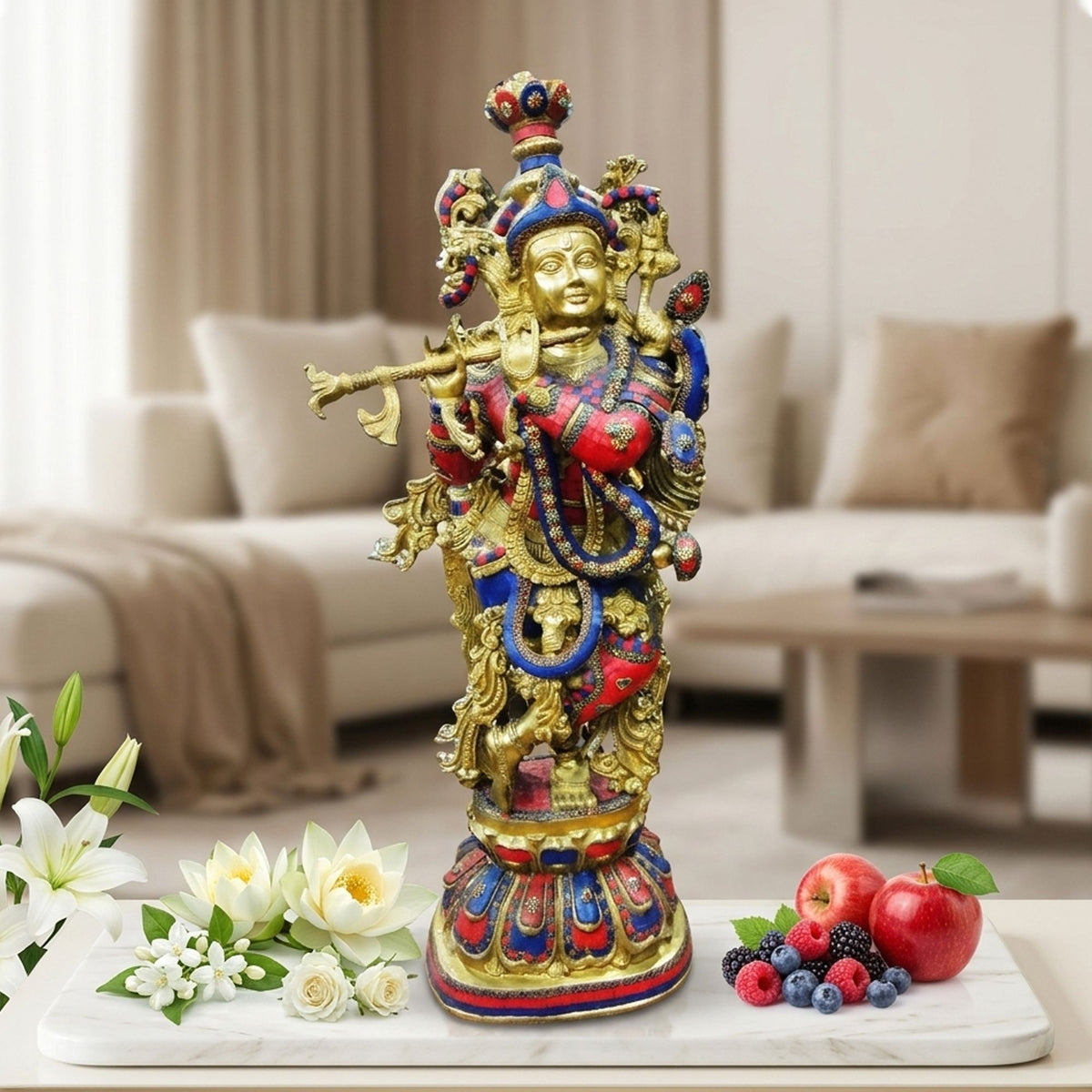 Brass Showpiece Krishna God Idol Statue - 14*8.5*36 Inch (BS1553 K)