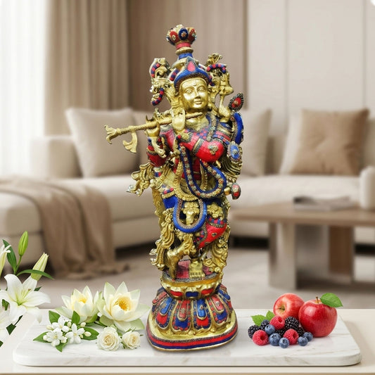 Brass Showpiece Krishna God Idol Statue - 14*8.5*36 Inch (BS1553 K)