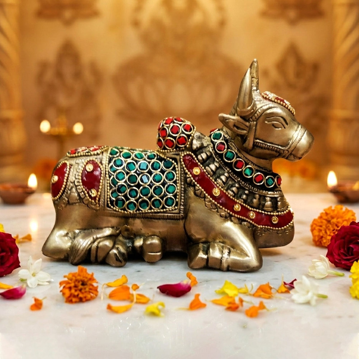 Brass Showpiece Nandi God Idol Statue  - 7*3*5 Inch (BS1565 A)