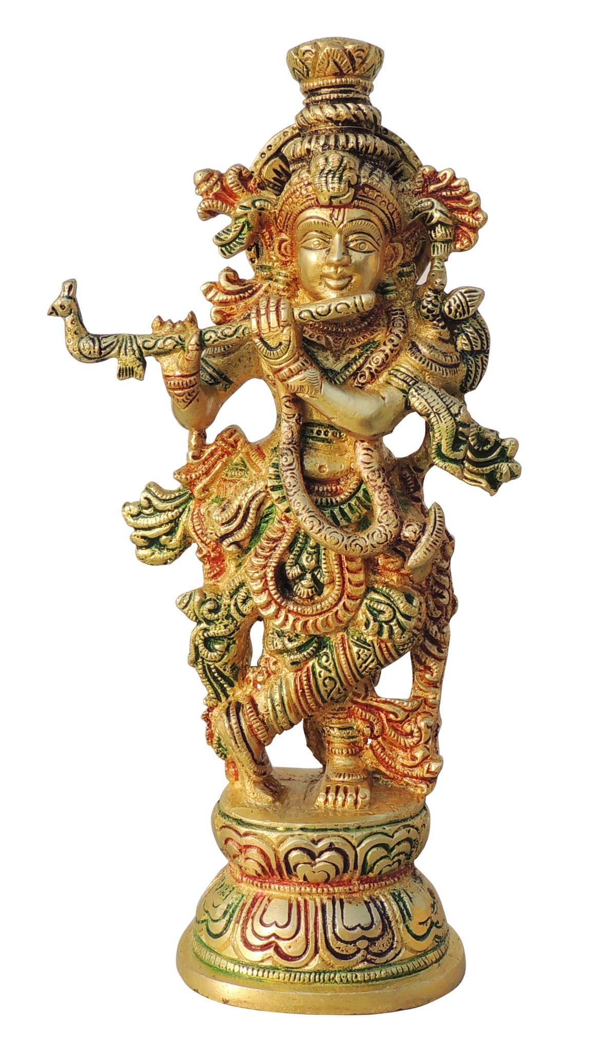 Brass Showpiece Krishna Ji God Idol Statue - 4.2*2.2*9.5 Inch (BS1577 K)