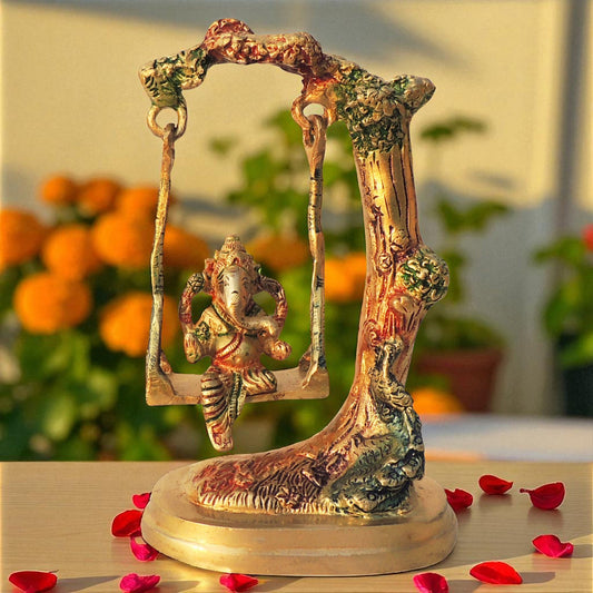 Brass Showpiece Ganesh Jhula God Idol Statue - 4.5*3*7 Inch (BS1594 G)